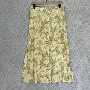 Vtg Napa Valley Midi Skirt 12 Petite Yellow Daisy Floral Y2K 90s Feminine Modest